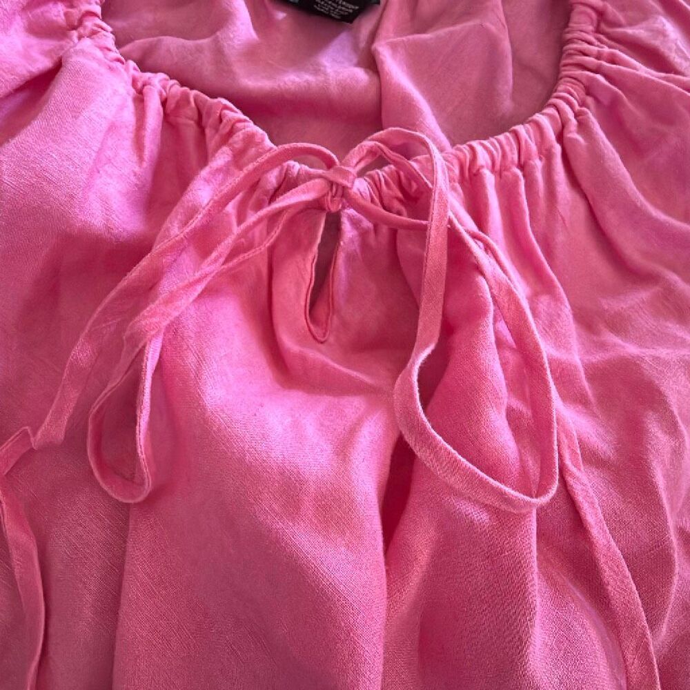 Avenue Plus Size 100% Linen Sleeveless Pink Barbiecore Peasant Blouse Size 18/20 - Picture 4 of 5